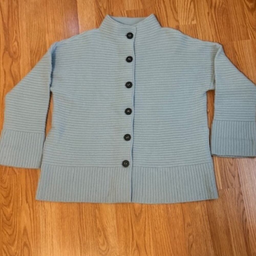 Barbara Lohmann 100% Cashmere Ribbed Mandarin Collar Button Front Cardigan 42